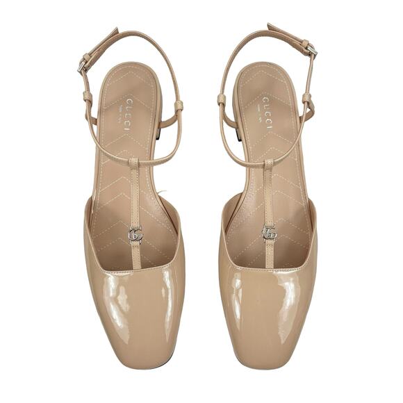 Gucci Double GG T Strap Patent Leather Ballet Flat Skin Rose Size 39.5 - Picture 2 of 15